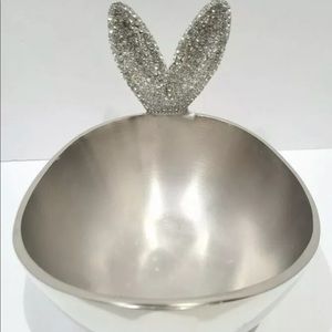 Rhinestone Rabbit Ears Silver Egg Serving Bowl new